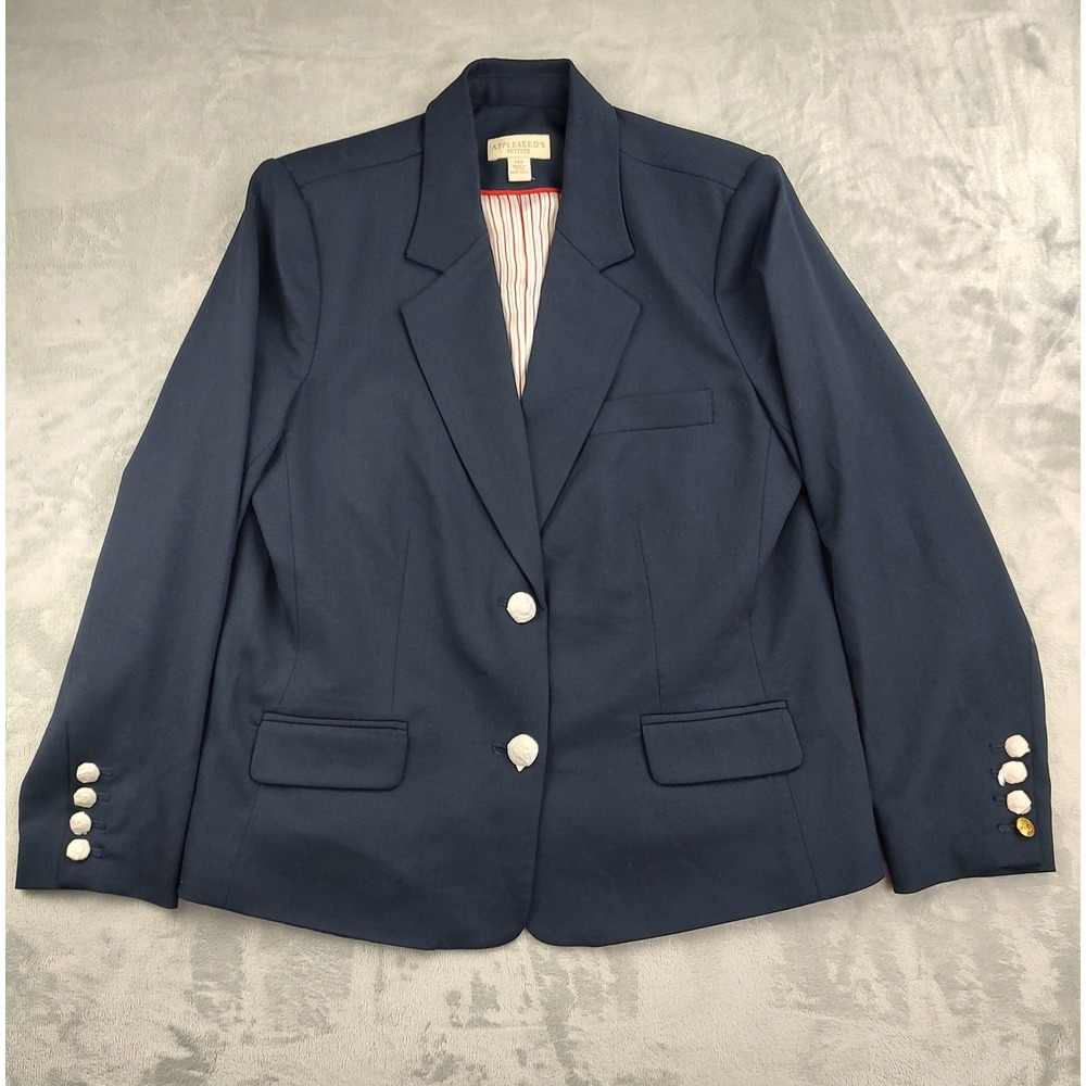 Appleseeds Petites Navy Blue Blazer Classic Button Front Womens Size 14P
